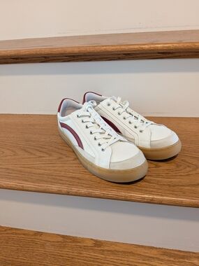 Nothing New White Low-Top Sneakers with Red Accent